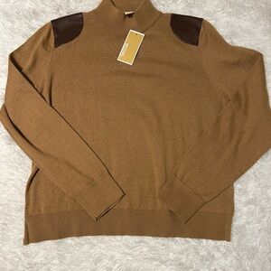 Michael Kors Camel Turtleneck Sweater with Dark Brown Accents